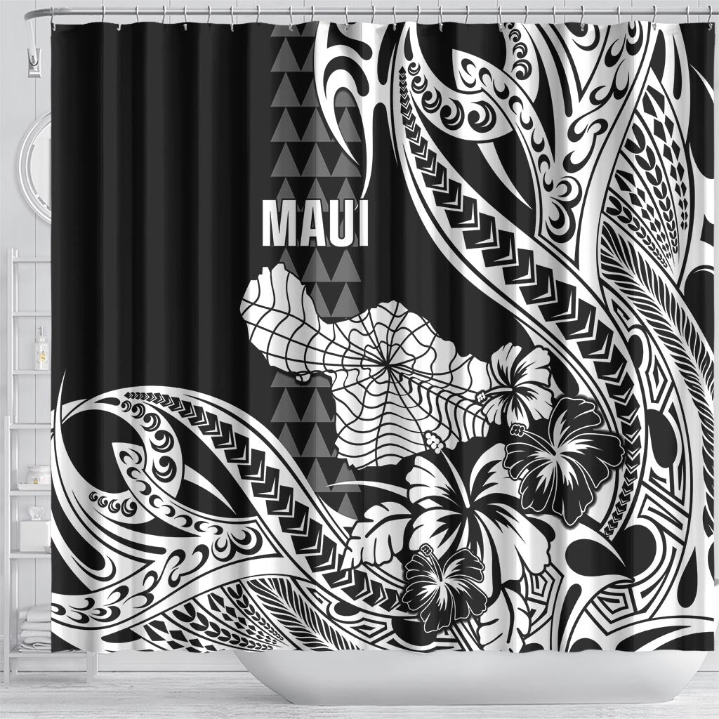 Hawaii Maui Upena Kiloi Shower Curtain Kakau Tribal Pattern Black Version