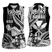 Hawaii Maui Upena Kiloi Women Sleeveless Polo Shirt Kakau Tribal Pattern Black Version