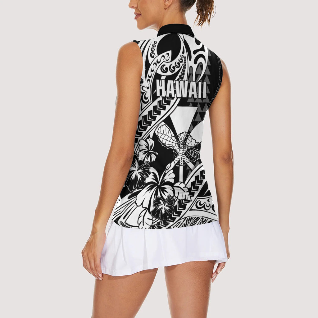 Hawaii Maui Upena Kiloi Women Sleeveless Polo Shirt Kakau Tribal Pattern Black Version