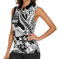Hawaii Maui Upena Kiloi Women Sleeveless Polo Shirt Kakau Tribal Pattern Black Version
