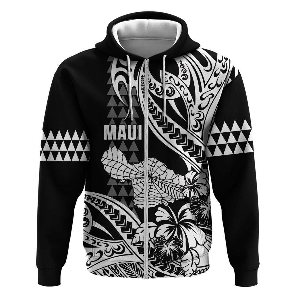 Hawaii Maui Upena Kiloi Zip Hoodie Kakau Tribal Pattern Black Version