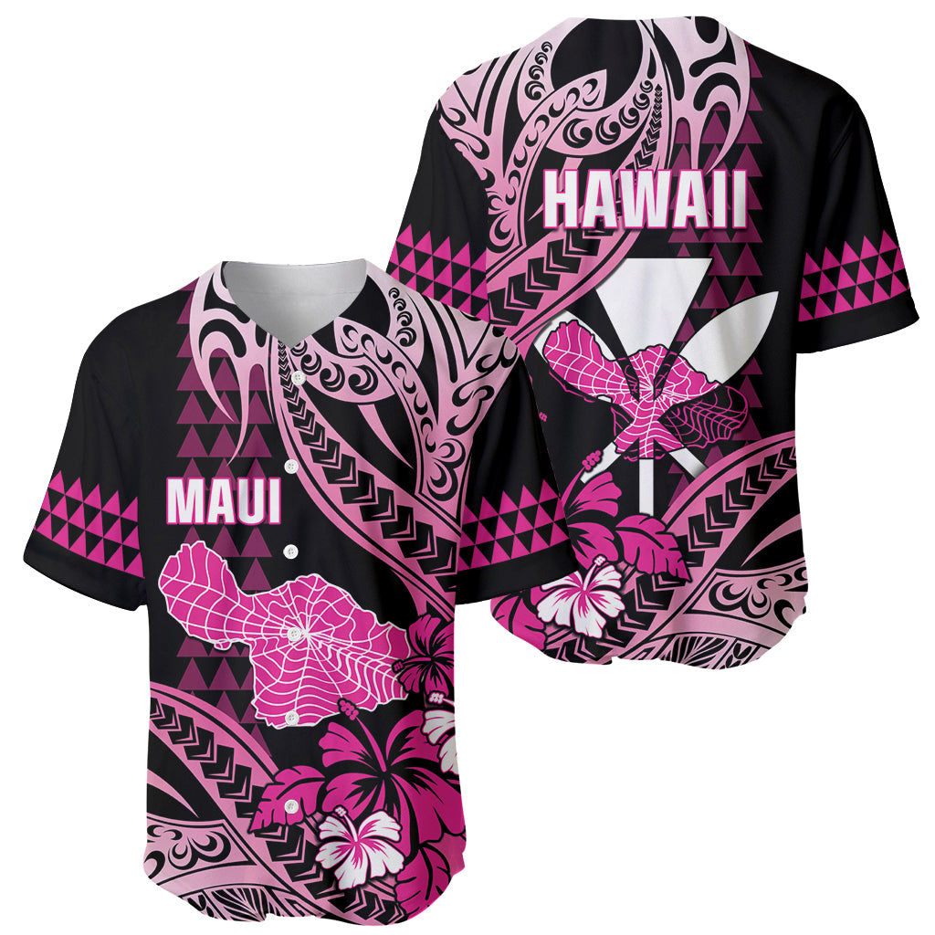 Hawaii Maui Upena Kiloi Baseball Jersey Kakau Tribal Pattern Pink Version