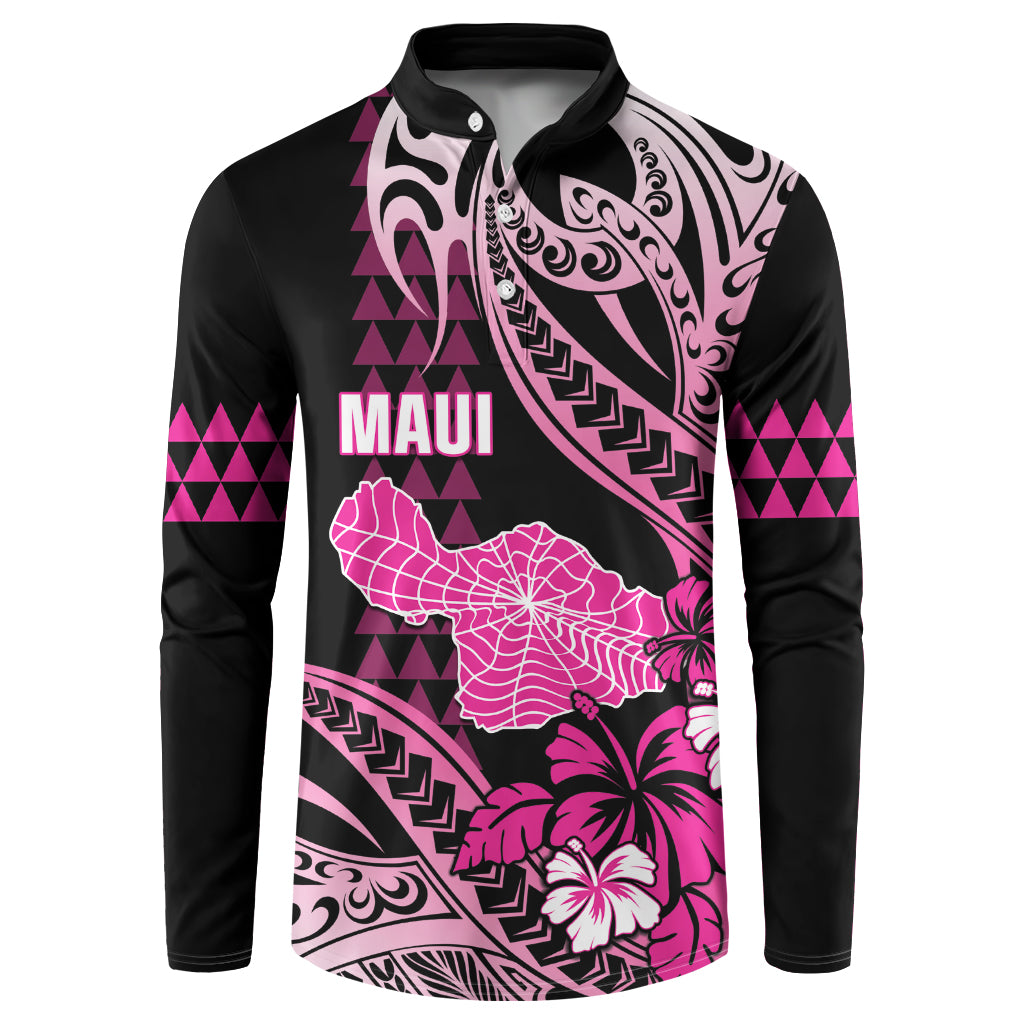 Hawaii Maui Upena Kiloi Button Sweatshirt Kakau Tribal Pattern Pink Version