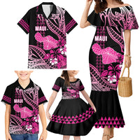 Hawaii Maui Upena Kiloi Family Matching Mermaid Dress and Hawaiian Shirt Kakau Tribal Pattern Pink Version