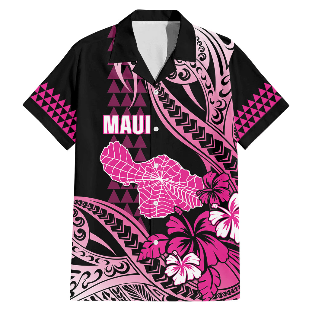 Hawaii Maui Upena Kiloi Family Matching Mermaid Dress and Hawaiian Shirt Kakau Tribal Pattern Pink Version