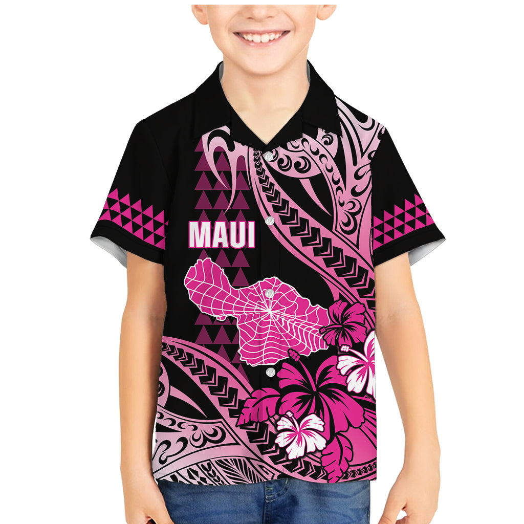 Hawaii Maui Upena Kiloi Family Matching Mermaid Dress and Hawaiian Shirt Kakau Tribal Pattern Pink Version