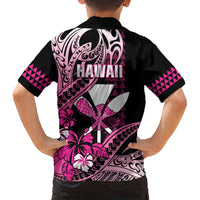 Hawaii Maui Upena Kiloi Family Matching Off Shoulder Short Dress and Hawaiian Shirt Kakau Tribal Pattern Pink Version