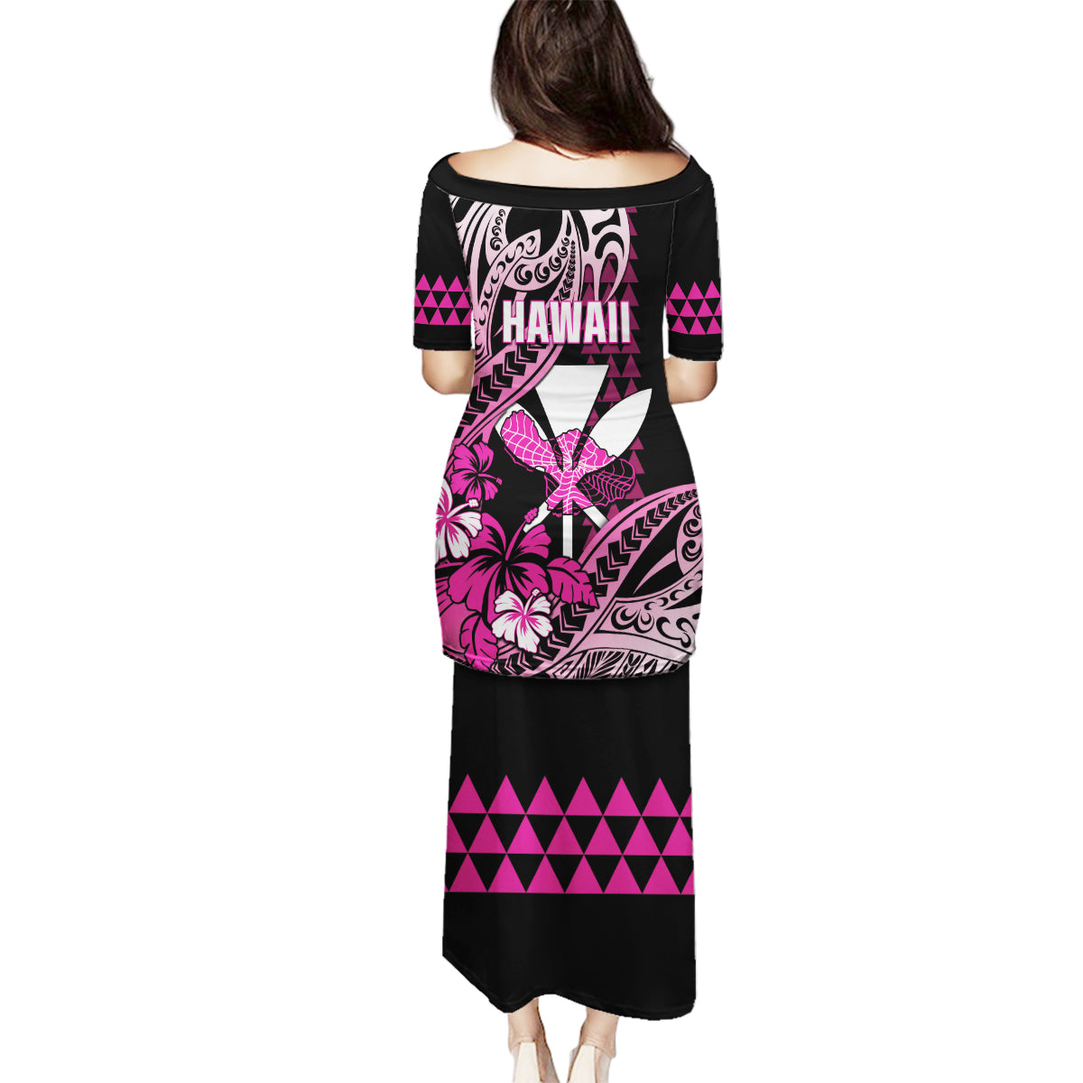 Hawaii Maui Upena Kiloi Family Matching Puletasi and Hawaiian Shirt Kakau Tribal Pattern Pink Version