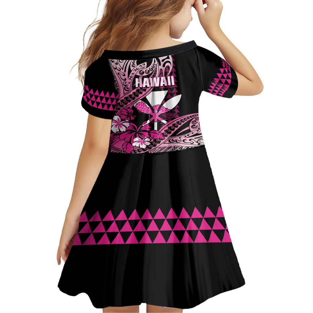 Hawaii Maui Upena Kiloi Kid Short Sleeve Dress Kakau Tribal Pattern Pink Version