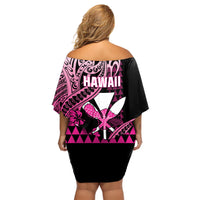 Hawaii Maui Upena Kiloi Off Shoulder Short Dress Kakau Tribal Pattern Pink Version