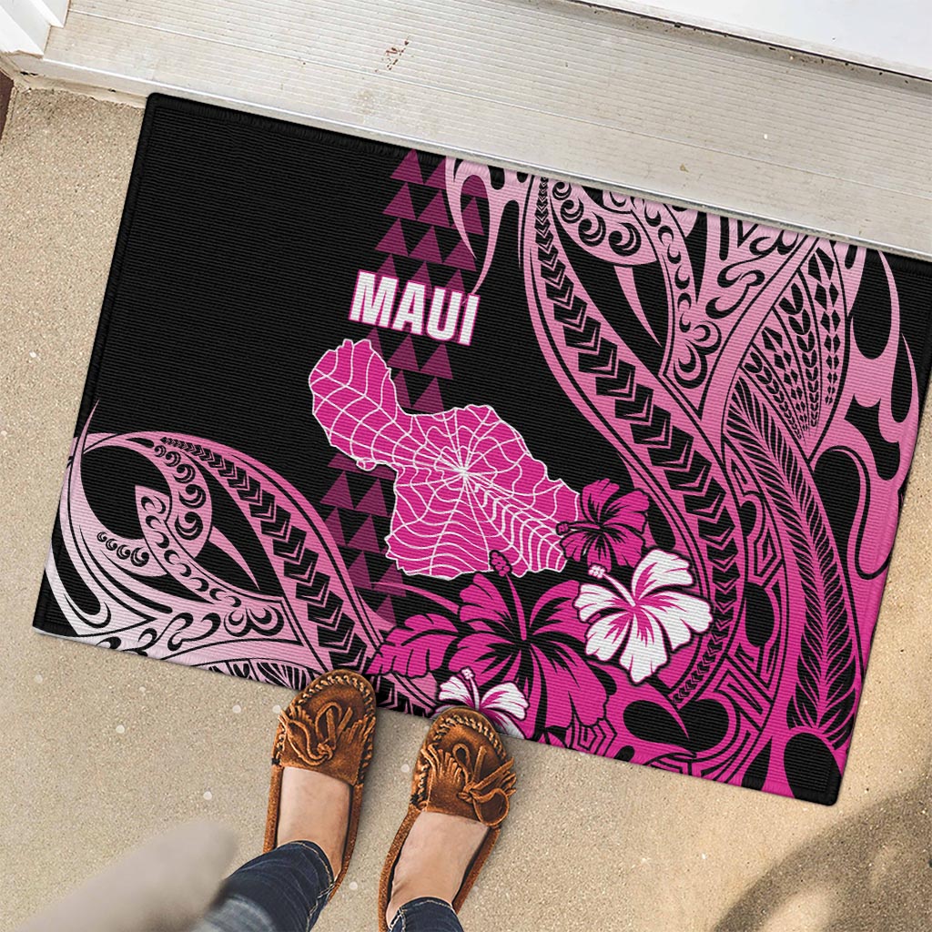 Hawaii Maui Upena Kiloi Rubber Doormat Kakau Tribal Pattern Pink Version