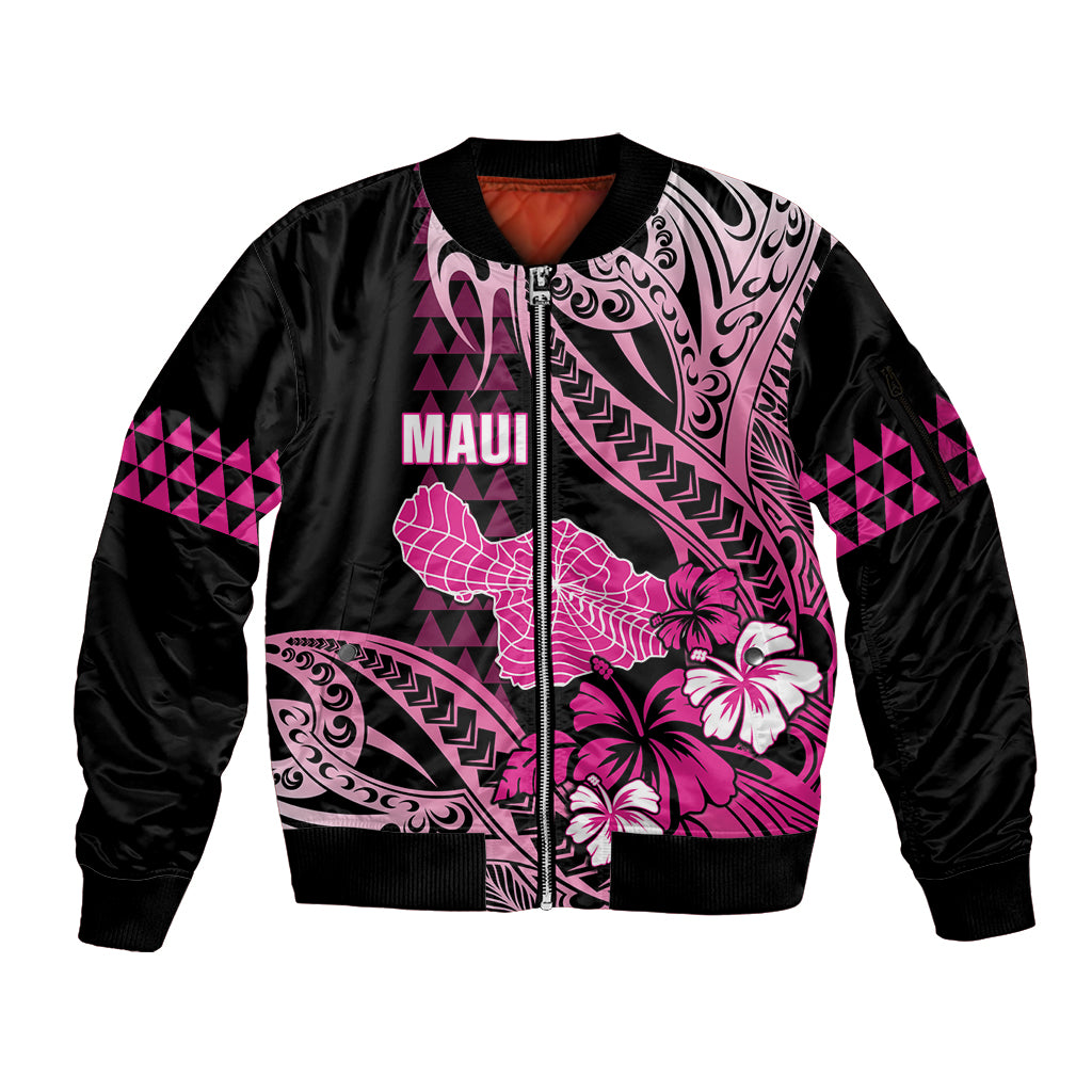 Hawaii Maui Upena Kiloi Sleeve Zip Bomber Jacket Kakau Tribal Pattern Pink Version