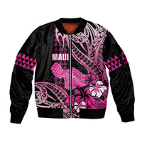 Hawaii Maui Upena Kiloi Sleeve Zip Bomber Jacket Kakau Tribal Pattern Pink Version