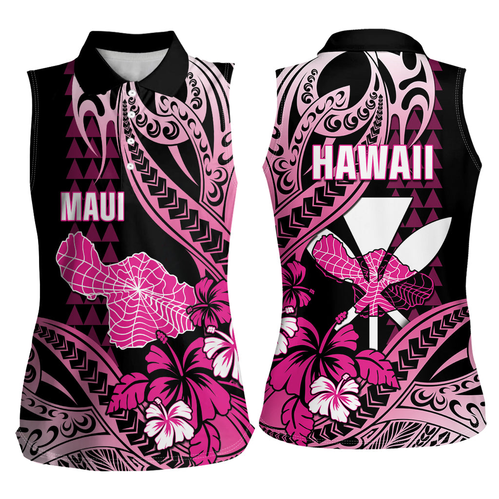 Hawaii Maui Upena Kiloi Women Sleeveless Polo Shirt Kakau Tribal Pattern Pink Version