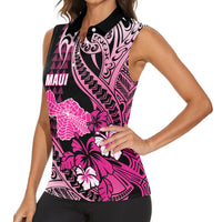 Hawaii Maui Upena Kiloi Women Sleeveless Polo Shirt Kakau Tribal Pattern Pink Version