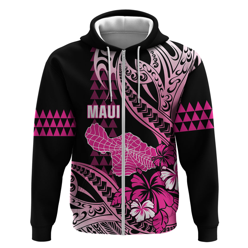 Hawaii Maui Upena Kiloi Zip Hoodie Kakau Tribal Pattern Pink Version