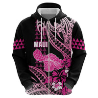 Hawaii Maui Upena Kiloi Zip Hoodie Kakau Tribal Pattern Pink Version