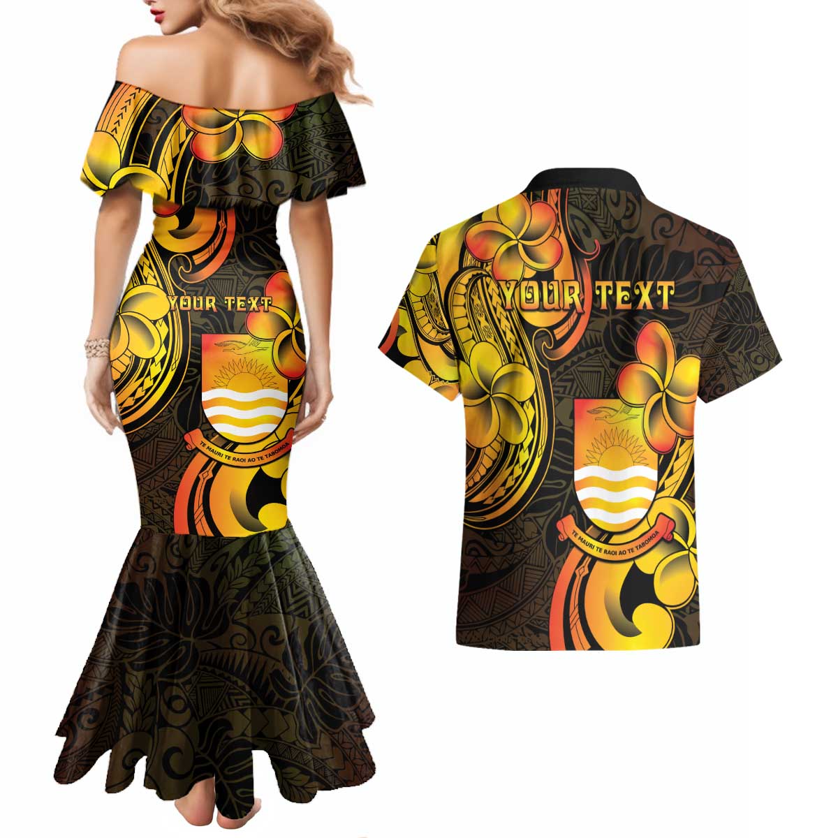 Personalised Kiribati Independence Day Couples Matching Mermaid Dress and Hawaiian Shirt 46th Anniversary LT05 - Polynesian Pride