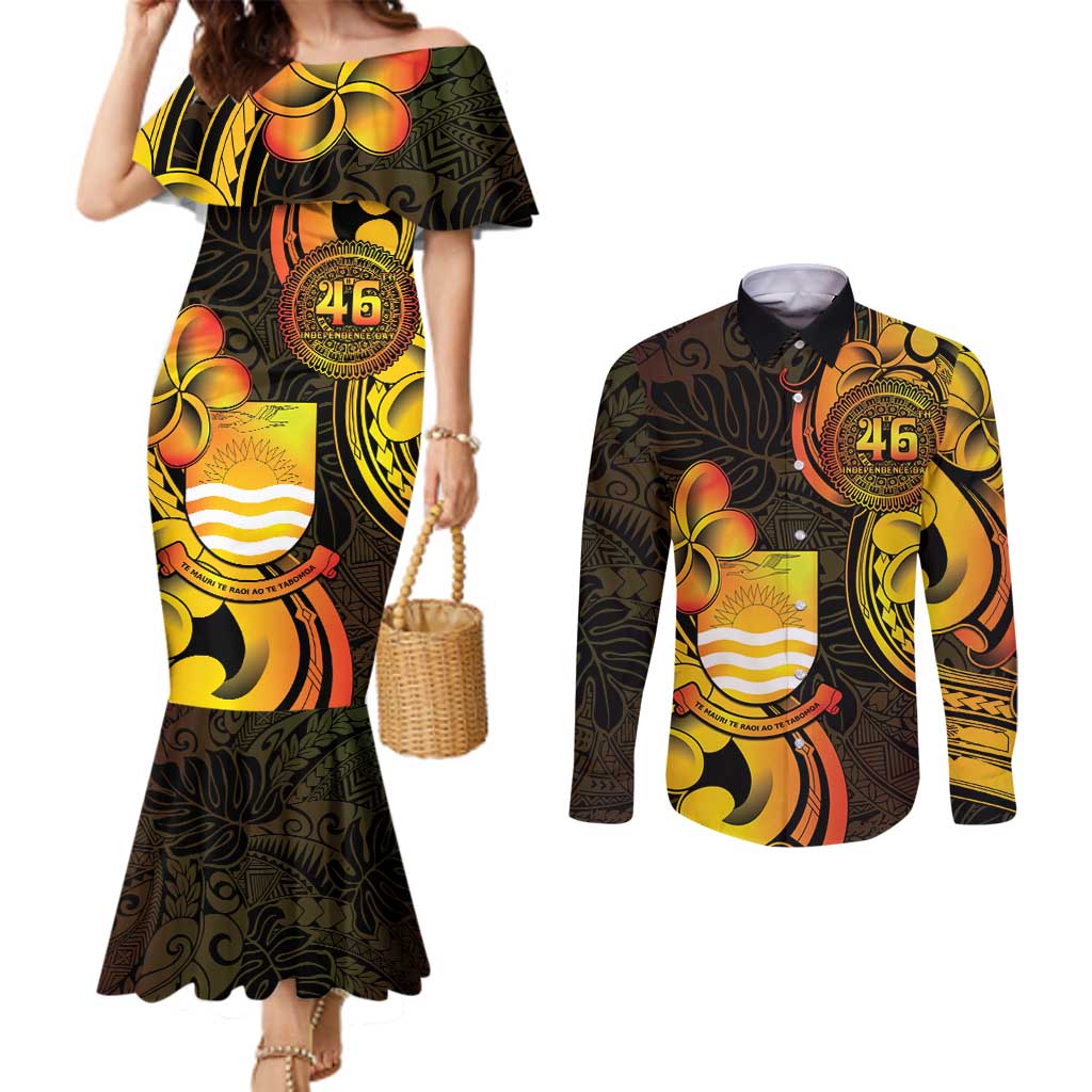 Personalised Kiribati Independence Day Couples Matching Mermaid Dress and Long Sleeve Button Shirt 46th Anniversary LT05 Yellow - Polynesian Pride