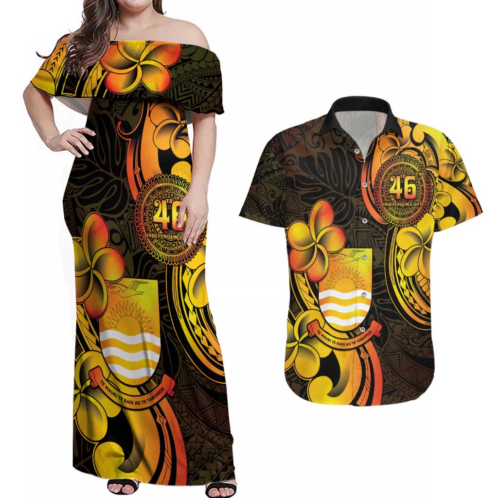 Personalised Kiribati Independence Day Couples Matching Off Shoulder Maxi Dress and Hawaiian Shirt 46th Anniversary LT05 Yellow - Polynesian Pride