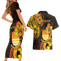 Personalised Kiribati Independence Day Couples Matching Short Sleeve Bodycon Dress and Hawaiian Shirt 46th Anniversary LT05 - Polynesian Pride