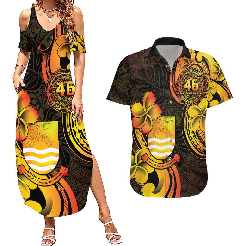 Personalised Kiribati Independence Day Couples Matching Summer Maxi Dress and Hawaiian Shirt 46th Anniversary LT05 Yellow - Polynesian Pride
