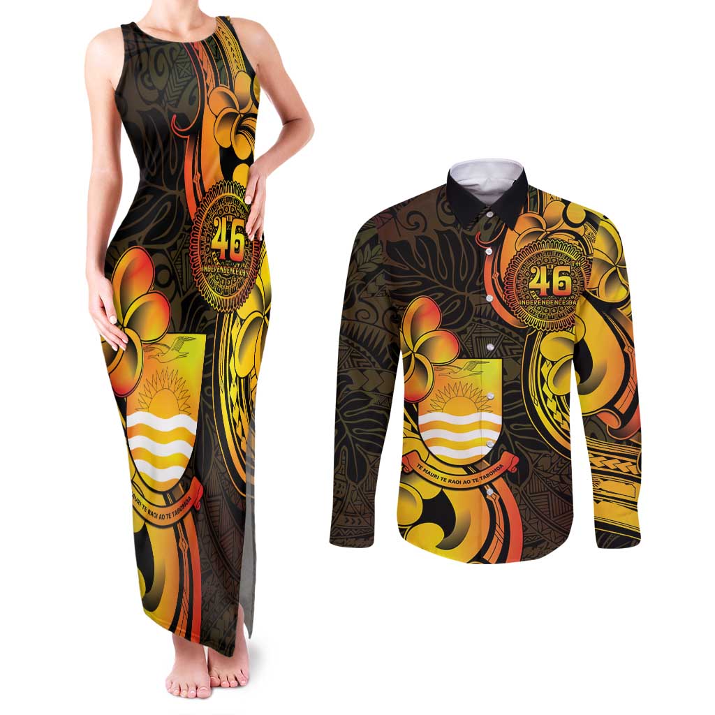 Personalised Kiribati Independence Day Couples Matching Tank Maxi Dress and Long Sleeve Button Shirt 46th Anniversary LT05 Yellow - Polynesian Pride