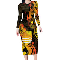 Personalised Kiribati Independence Day Family Matching Long Sleeve Bodycon Dress and Hawaiian Shirt 46th Anniversary