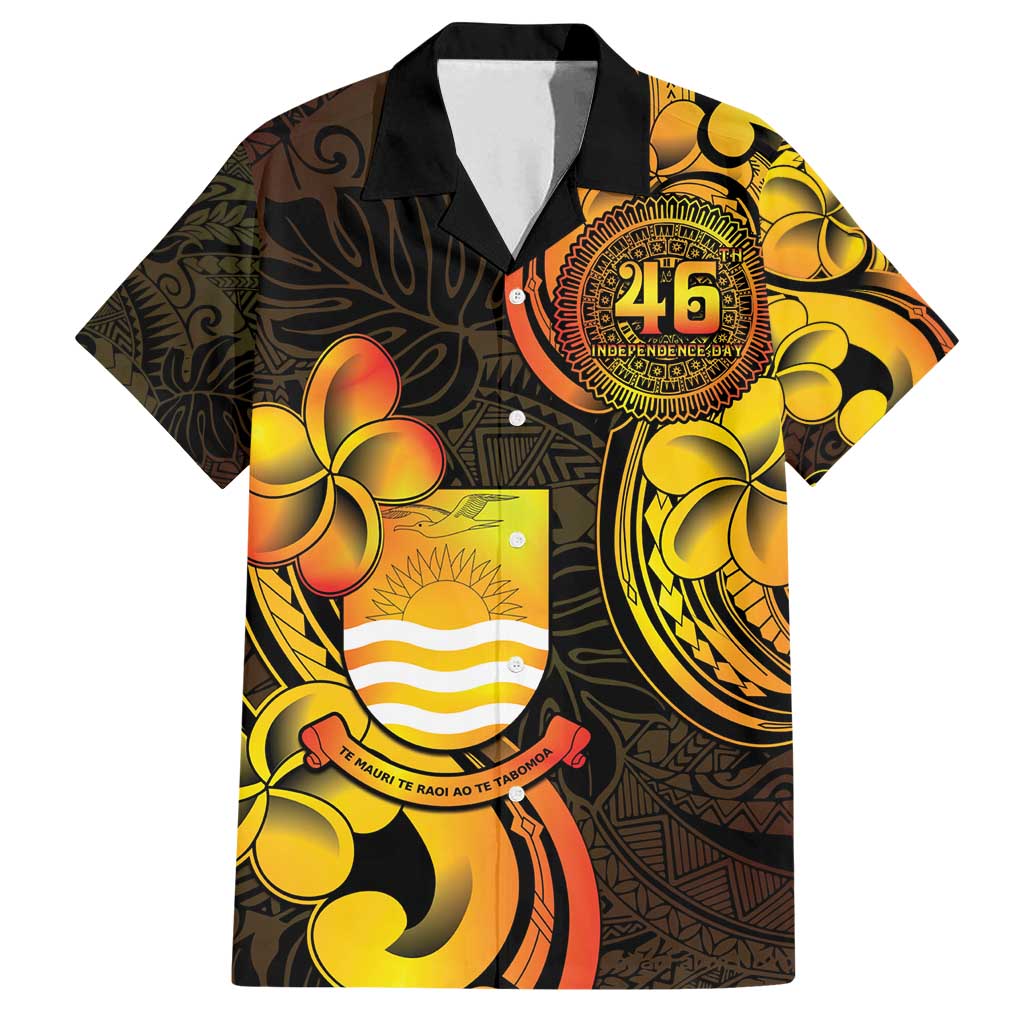 Personalised Kiribati Independence Day Family Matching Off Shoulder Maxi Dress and Hawaiian Shirt 46th Anniversary