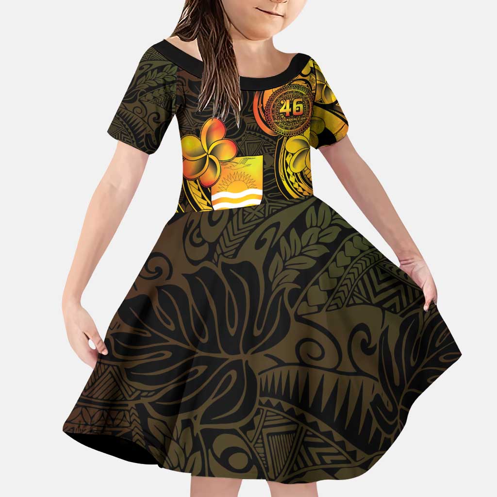 Personalised Kiribati Independence Day Family Matching Puletasi and Hawaiian Shirt 46th Anniversary LT05 Daughter's Dress Yellow - Polynesian Pride