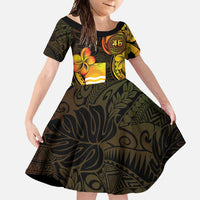 Personalised Kiribati Independence Day Family Matching Summer Maxi Dress and Hawaiian Shirt 46th Anniversary LT05 Daughter's Dress Yellow - Polynesian Pride