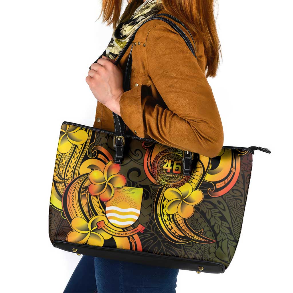 Personalised Kiribati Independence Day Leather Tote Bag 46th Anniversary LT05 Yellow - Polynesian Pride