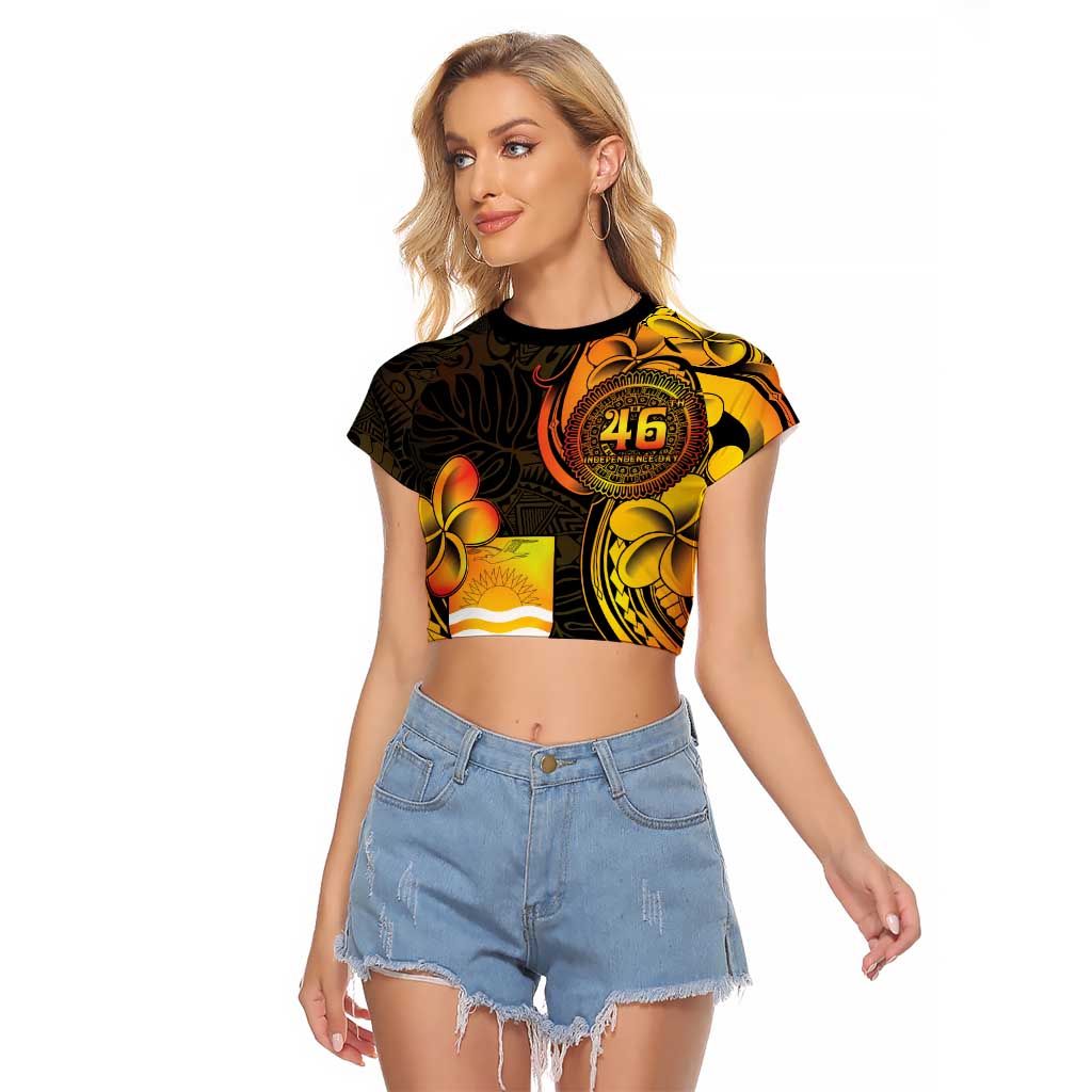 Personalised Kiribati Independence Day Raglan Cropped T Shirt 46th Anniversary LT05 Female Yellow - Polynesian Pride