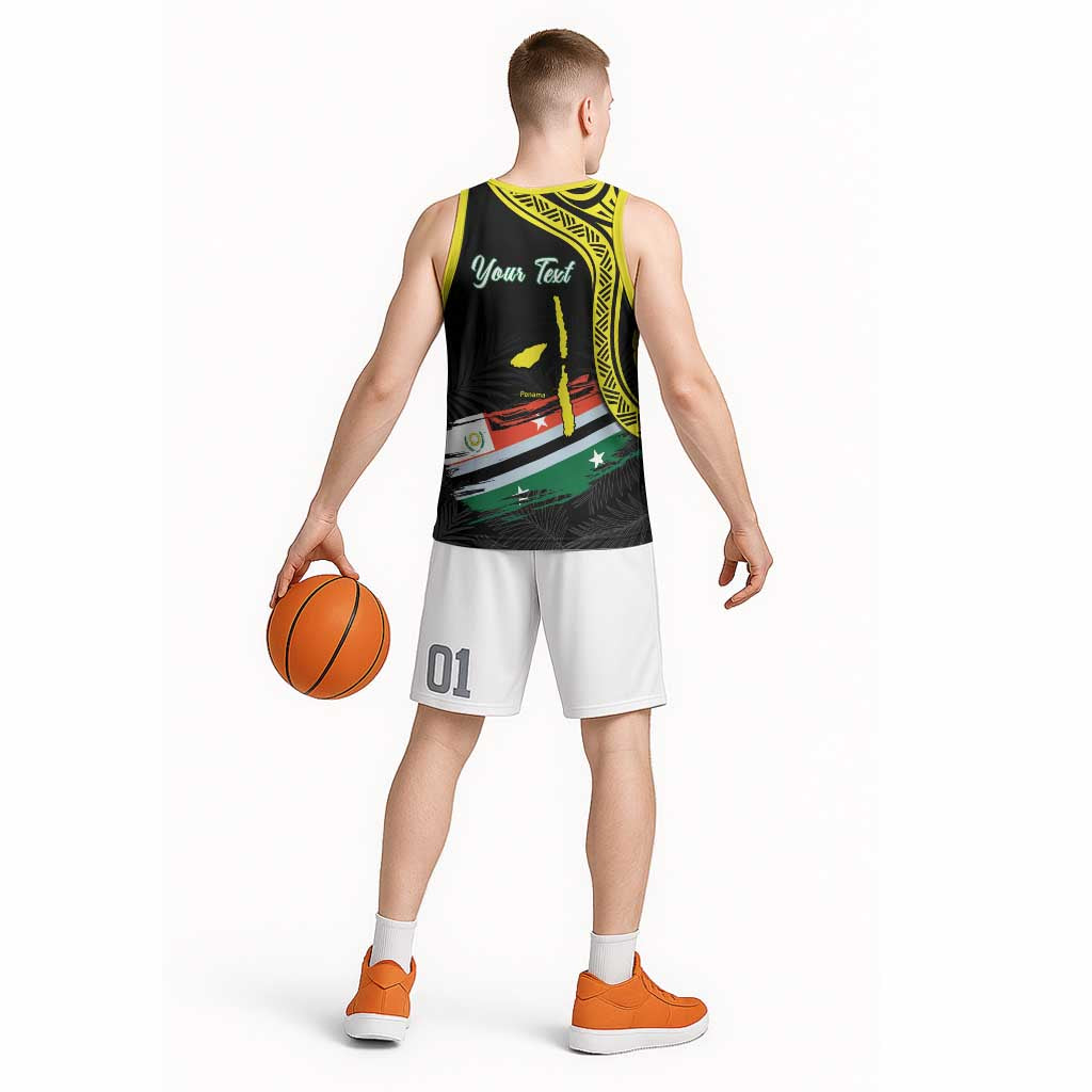 Personalised Vanuatu Penama Day Basketball Jersey Grunge Flag Style - Polynesian Pride