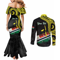 Personalised Vanuatu Penama Day Couples Matching Mermaid Dress and Long Sleeve Button Shirt Grunge Flag Style - Polynesian Pride