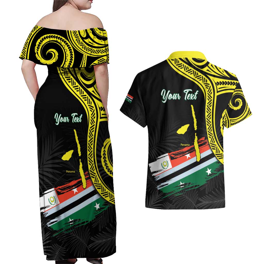 Personalised Vanuatu Penama Day Couples Matching Off Shoulder Maxi Dress and Hawaiian Shirt Grunge Flag Style - Polynesian Pride