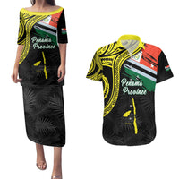 Personalised Vanuatu Penama Day Couples Matching Puletasi and Hawaiian Shirt Grunge Flag Style - Polynesian Pride
