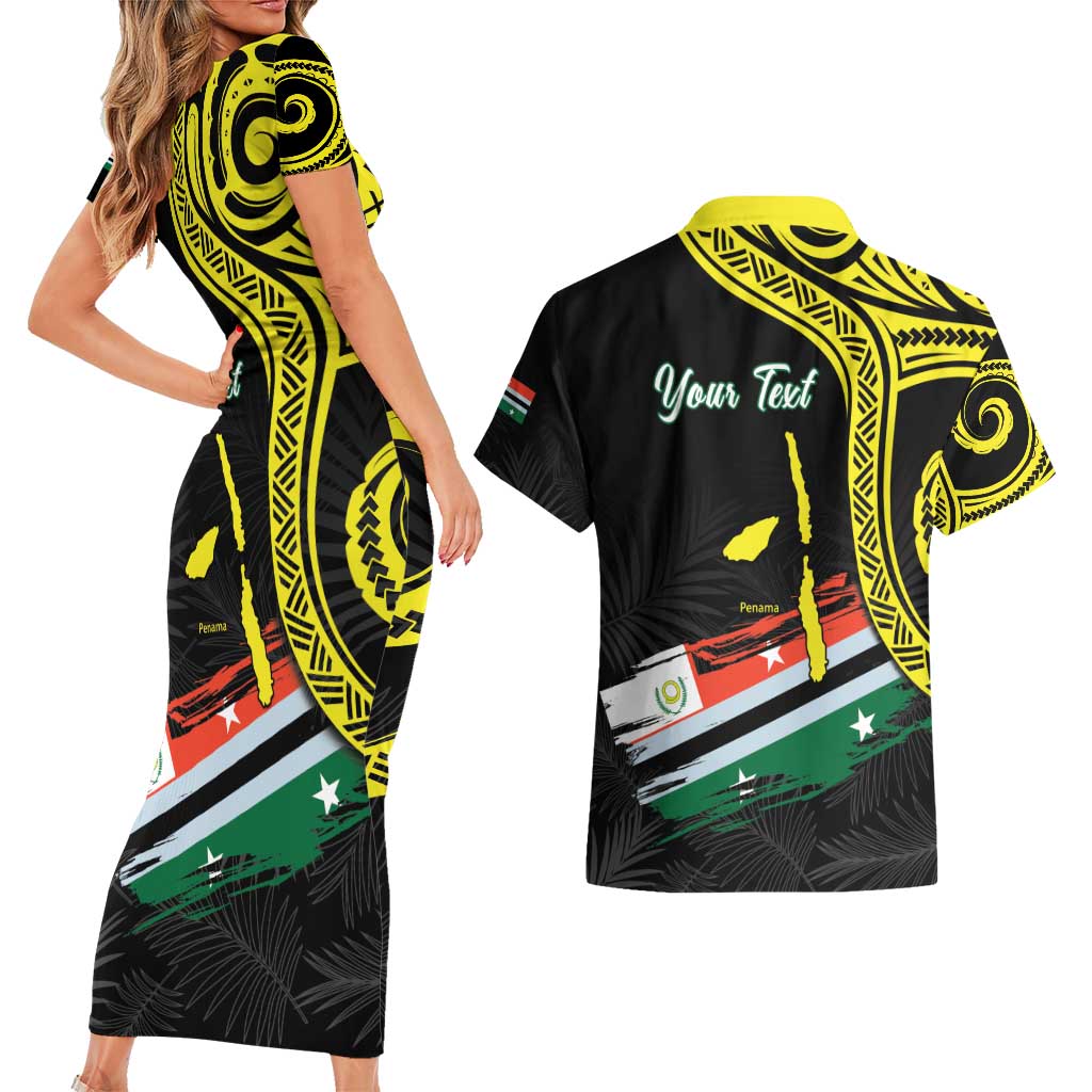 Personalised Vanuatu Penama Day Couples Matching Short Sleeve Bodycon Dress and Hawaiian Shirt Grunge Flag Style - Polynesian Pride
