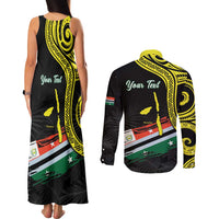 Personalised Vanuatu Penama Day Couples Matching Tank Maxi Dress and Long Sleeve Button Shirt Grunge Flag Style - Polynesian Pride