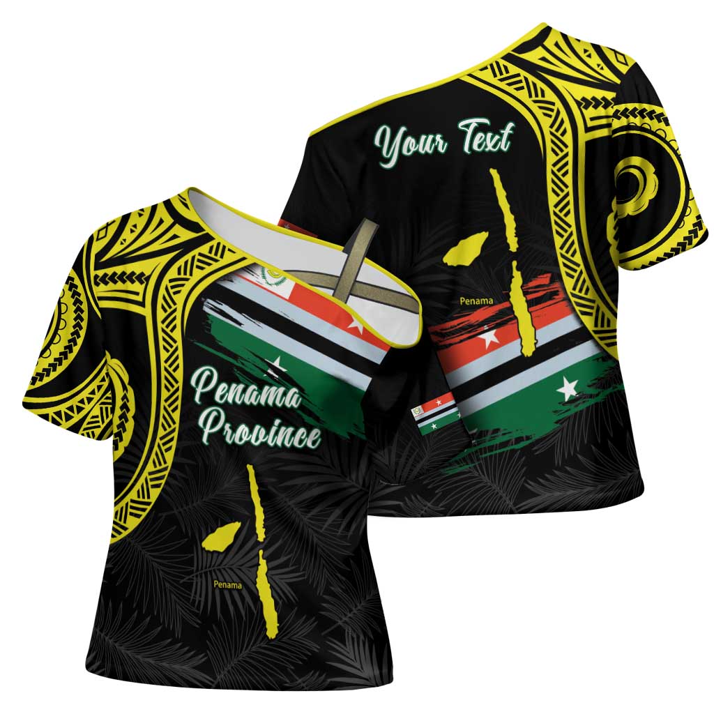 Personalised Vanuatu Penama Day Cross Shoulder Shirt Grunge Flag Style - Polynesian Pride