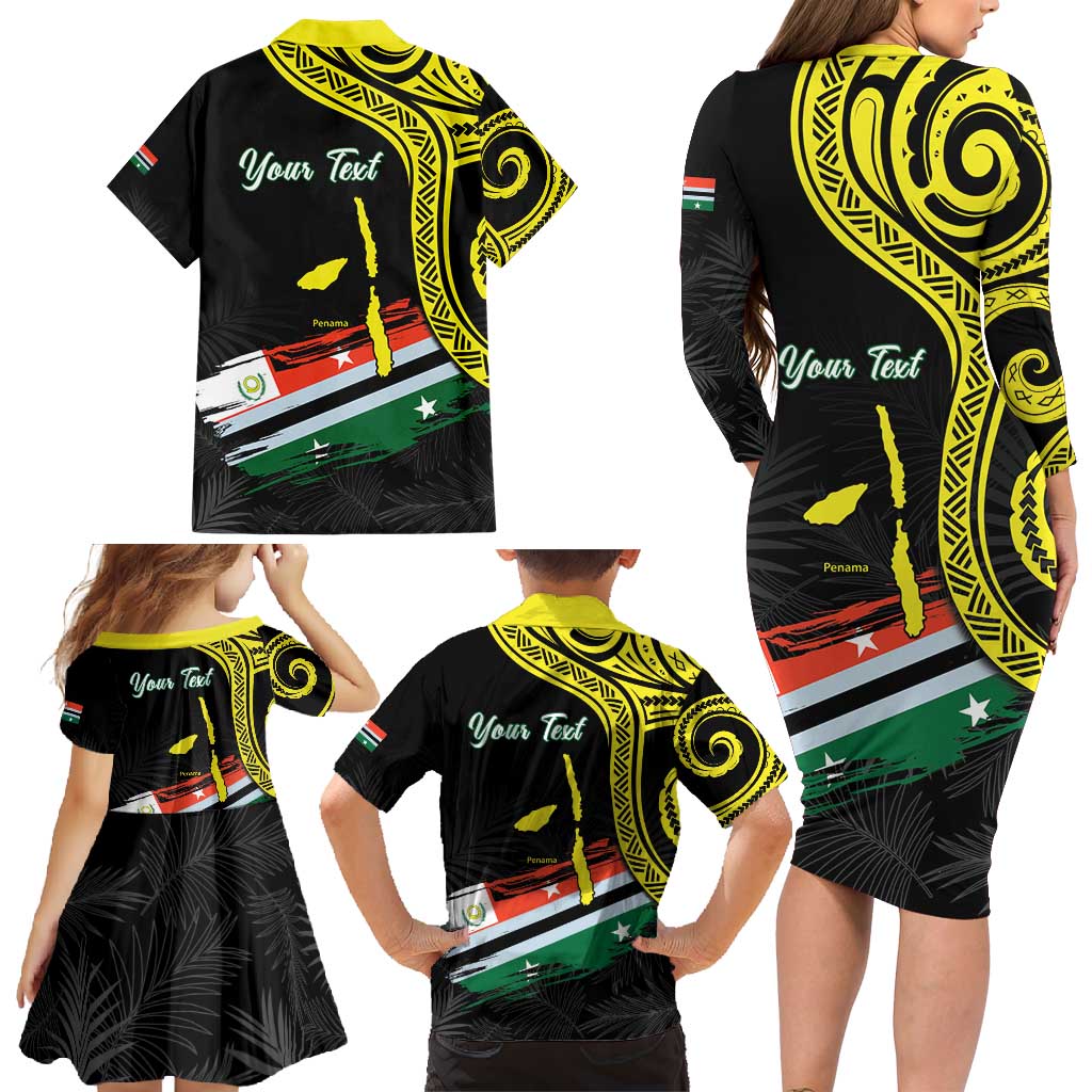 Personalised Vanuatu Penama Day Family Matching Long Sleeve Bodycon Dress and Hawaiian Shirt Grunge Flag Style - Polynesian Pride