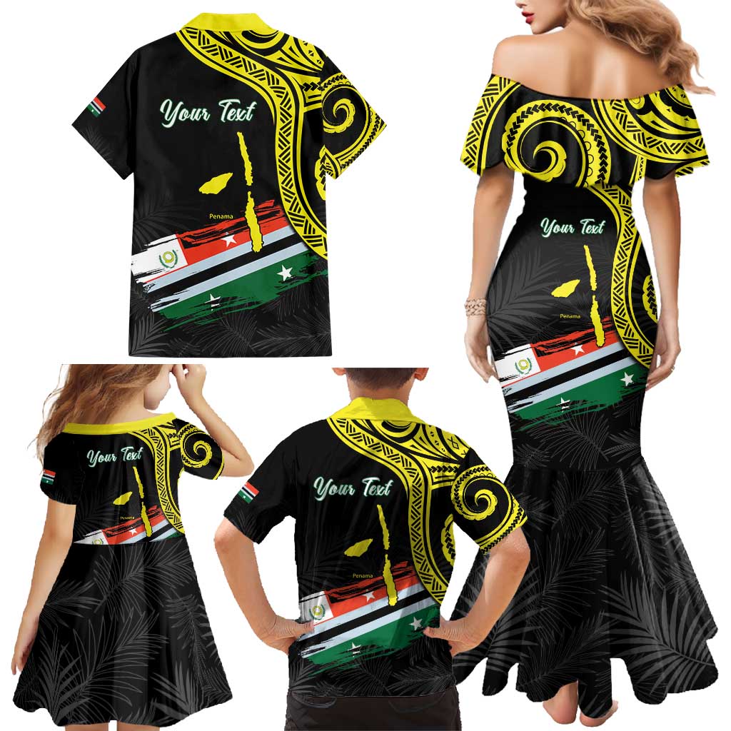 Personalised Vanuatu Penama Day Family Matching Mermaid Dress and Hawaiian Shirt Grunge Flag Style - Polynesian Pride