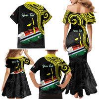 Personalised Vanuatu Penama Day Family Matching Mermaid Dress and Hawaiian Shirt Grunge Flag Style - Polynesian Pride