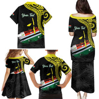 Personalised Vanuatu Penama Day Family Matching Puletasi and Hawaiian Shirt Grunge Flag Style - Polynesian Pride