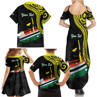 Personalised Vanuatu Penama Day Family Matching Summer Maxi Dress and Hawaiian Shirt Grunge Flag Style - Polynesian Pride