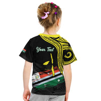 Personalised Vanuatu Penama Day Kid T Shirt Grunge Flag Style - Polynesian Pride