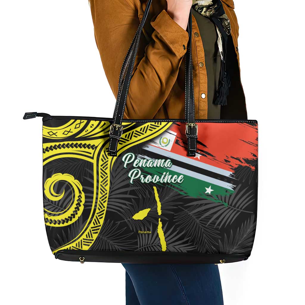 Vanuatu Penama Day Leather Tote Bag Grunge Flag Style - Polynesian Pride