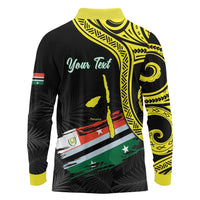 Personalised Vanuatu Penama Day Long Sleeve Polo Shirt Grunge Flag Style - Polynesian Pride