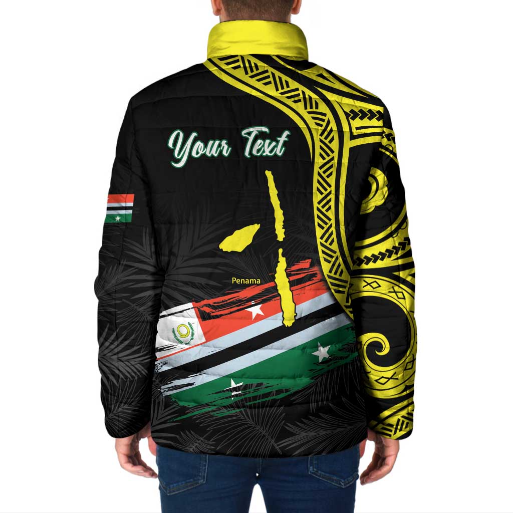 Personalised Vanuatu Penama Day Padded Jacket Grunge Flag Style - Polynesian Pride