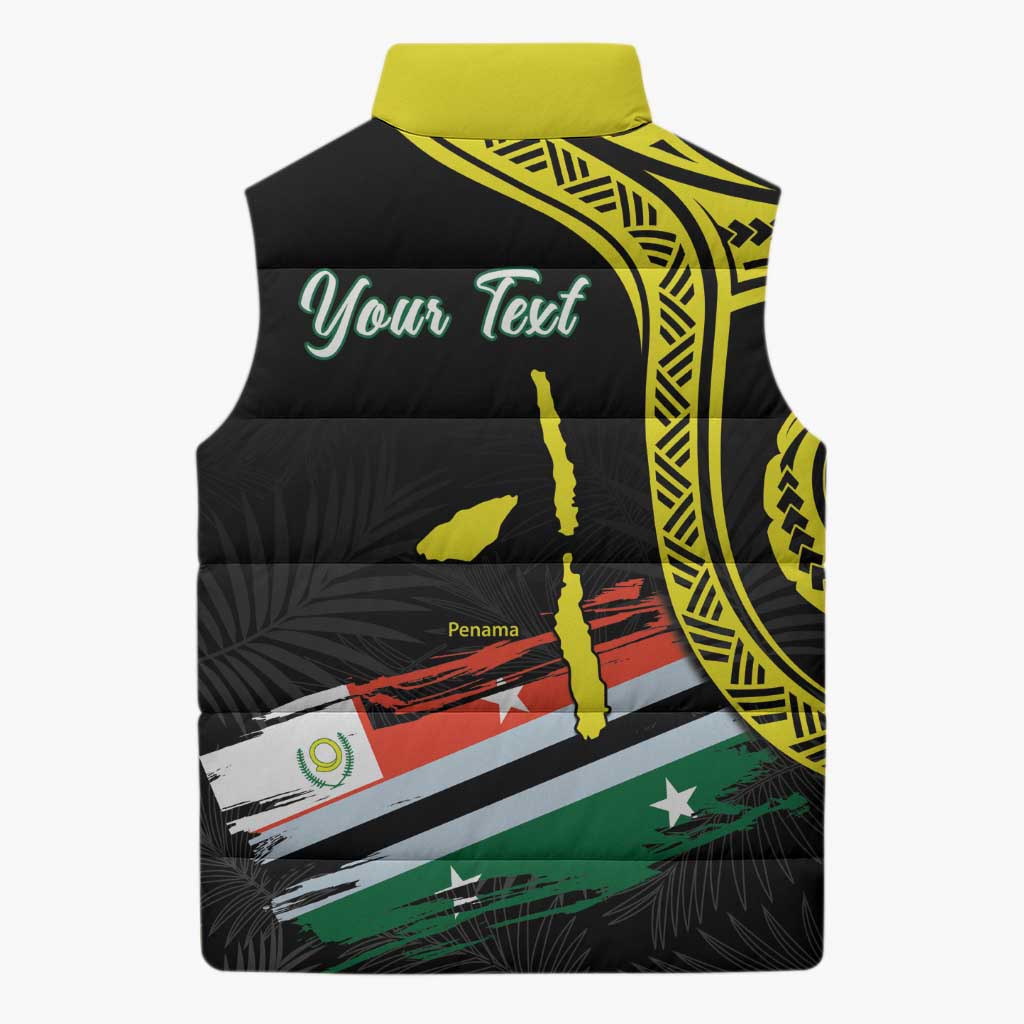 Personalised Vanuatu Penama Day Sleeveless Puffer Jacket Grunge Flag Style - Polynesian Pride